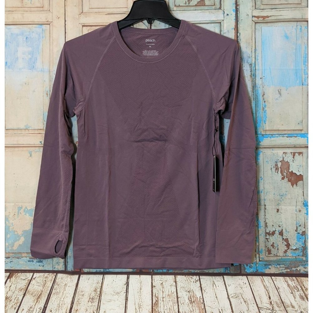 Womens Purple Crewneck Seamless Long Sleeve Activewear T Shirt  Size XL by PEACH